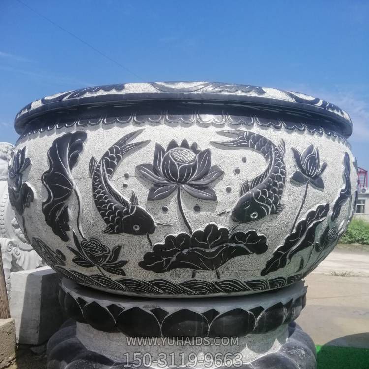 仿古石雕花盆圓形魚(yú)缸復(fù)古庭院流水石缸雕塑