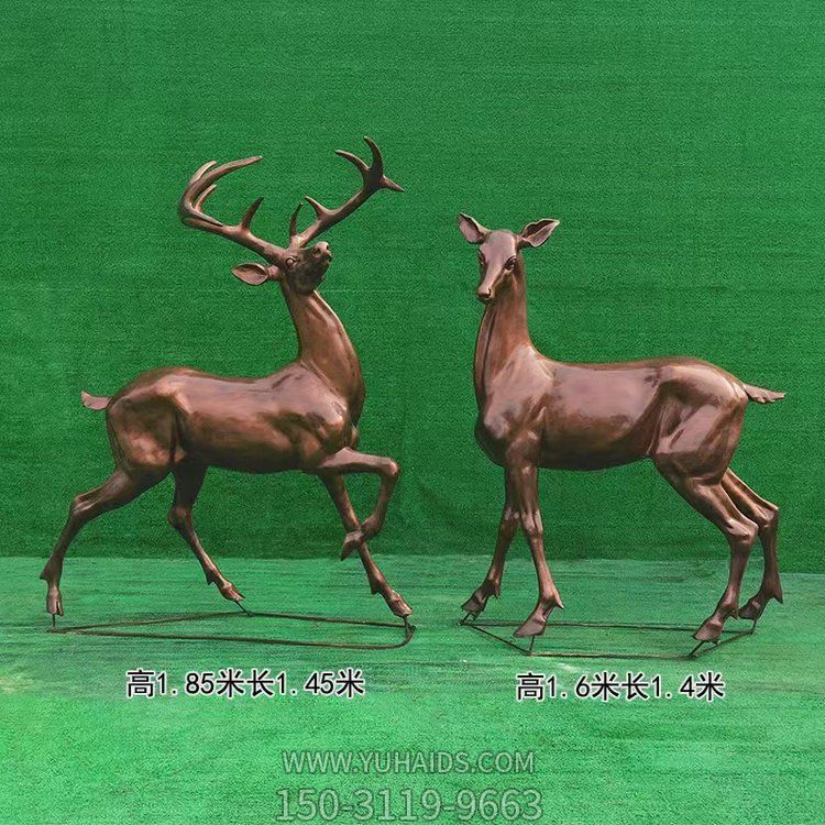 近2米高的玻璃鋼仿銅鹿，可改色，可做鑄銅效果雕塑