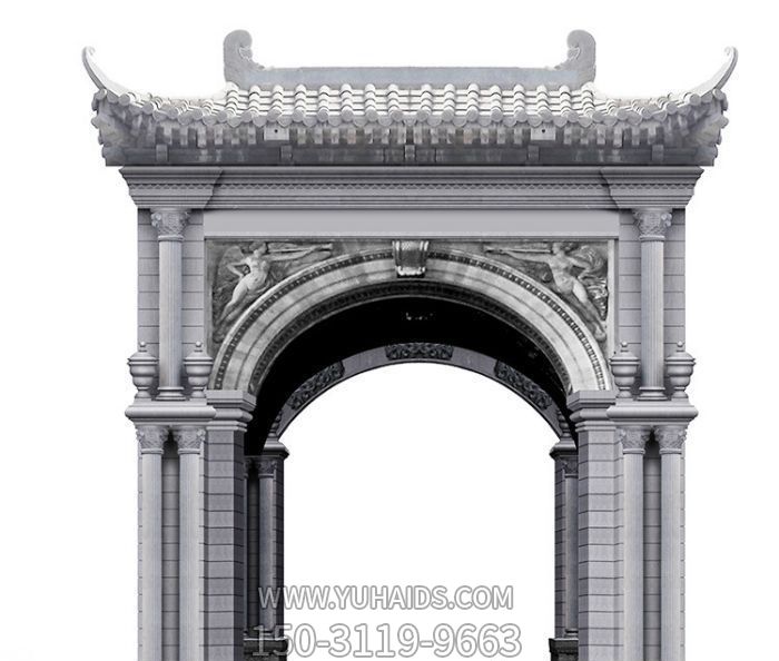 酒店單門(mén)歐中式創(chuàng)意結(jié)合青石牌坊門(mén)樓雕塑