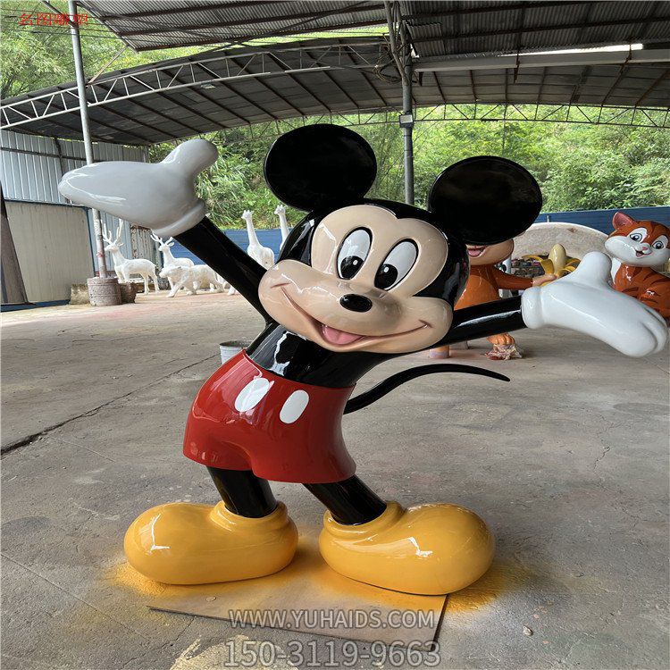 米老鼠玻璃鋼卡通人物雕塑，幼兒園游樂園動漫人物擺件