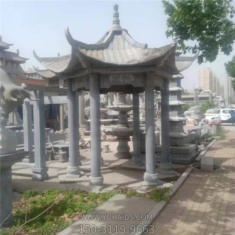 戶(hù)外大型景觀大理石石雕乘涼六角涼亭雕塑