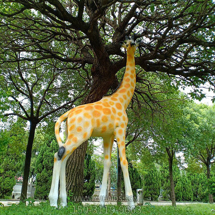 玻璃鋼仿真長(zhǎng)頸鹿，公園園林草坪動(dòng)物景觀雕塑