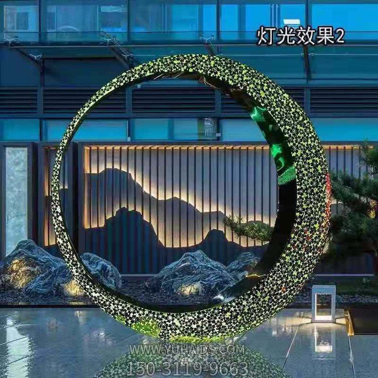 不銹鋼透光圓環(huán)，月亮環(huán)，燈光效果雕塑