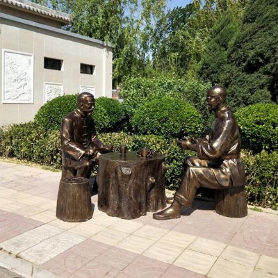 喝茶，玻璃鋼仿銅場(chǎng)景人物雕塑