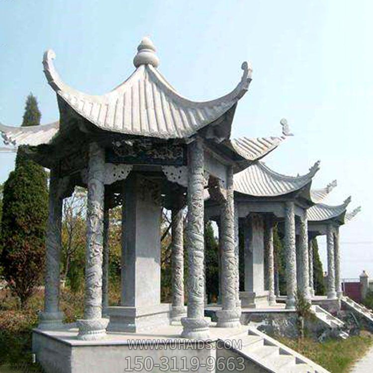 青石園林景點(diǎn)戶(hù)外復(fù)古建筑六角休閑涼亭雕塑