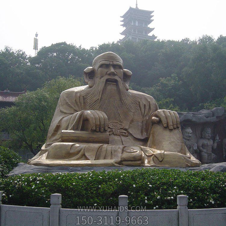 廣場景區(qū)大型銅雕老子，戶外仿銅古代人物雕塑