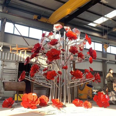 不銹鋼玫瑰花樹(shù)，抽象植物景觀雕塑