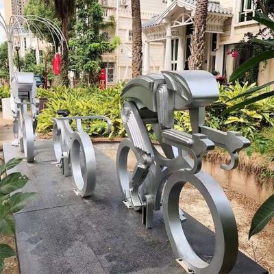 不銹鋼騎行運動雕塑，抽象體育運動主題雕塑