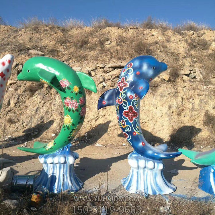 玻璃鋼海豚，彩繪海洋動物雕塑