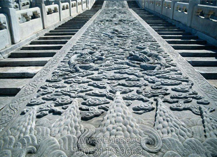 寺廟臺階大型石浮雕，祥云、龍石刻浮雕雕塑