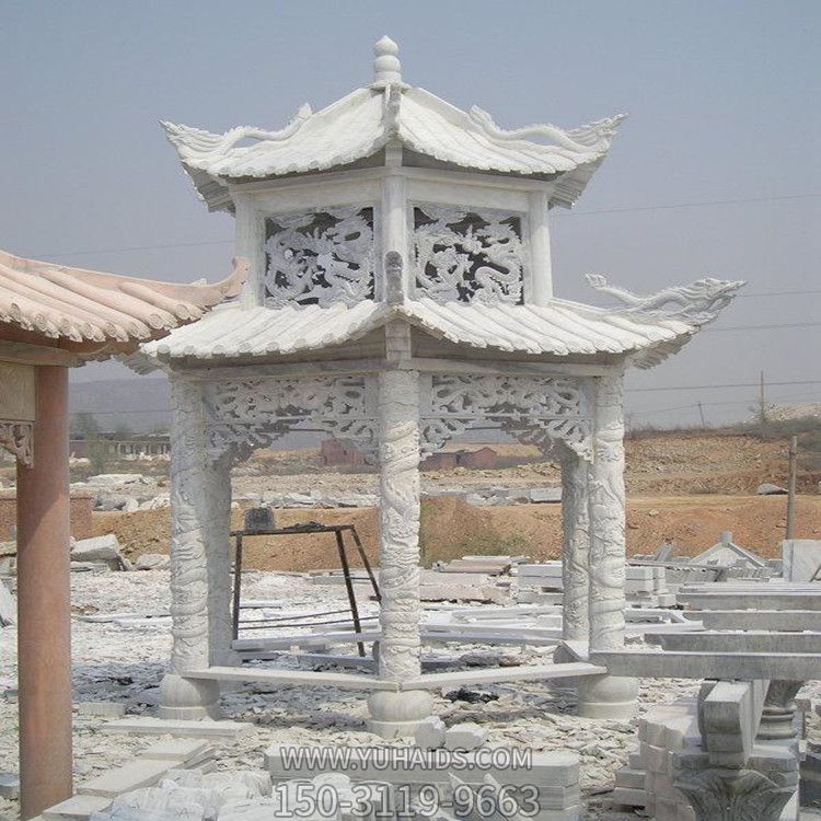 寺院戶(hù)外景觀大理石仿古雕刻龍紋涼亭雕塑