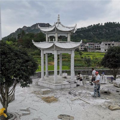 石雕涼亭，雙層六柱石亭子