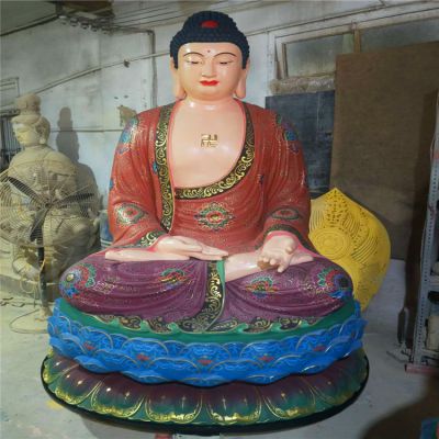 玻璃鋼彩繪戶(hù)外景區(qū)大型供奉神佛三寶佛雕塑