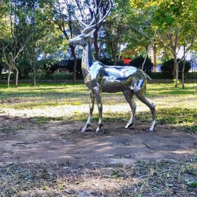 不銹鋼鏡面鹿，園林梅花鹿動物擺件
