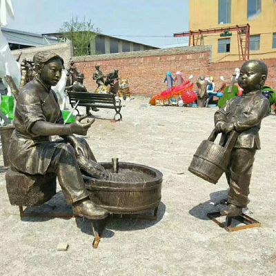 洗衣服場景雕塑，玻璃鋼民俗生活人物雕塑