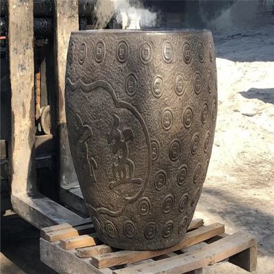 聚寶盆，仿古石雕，招財(cái)擺件