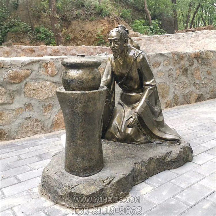 煎藥古代人物，中醫(yī)文化熬制中藥玻璃鋼仿銅情景雕塑