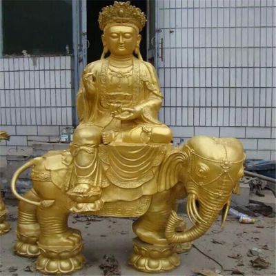 黃銅噴漆佛像景觀，文殊普賢騎大象雕塑
