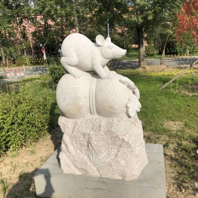 老鼠，十二生肖動(dòng)物石雕擺件