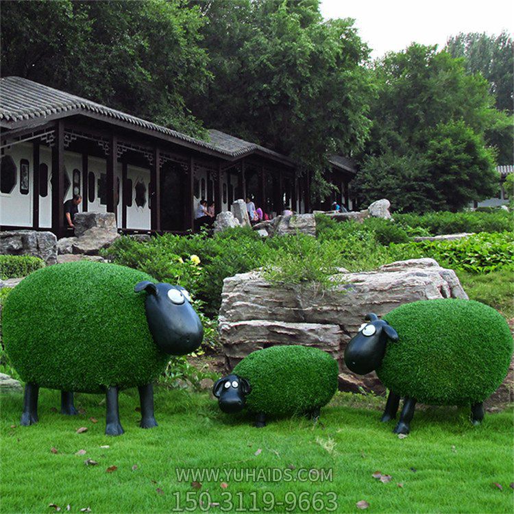 草皮肖恩羊，綠色可愛(ài)綠植動(dòng)物擺件雕塑