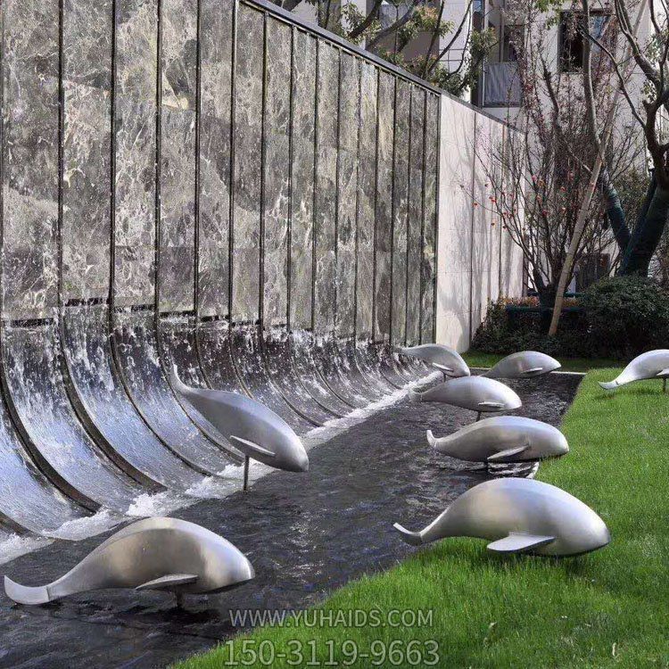 玻璃鋼抽象海豚，抽象魚(yú)雕塑