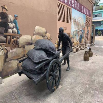 玻璃鋼仿銅推推車(chē)的人物景觀雕塑擺件