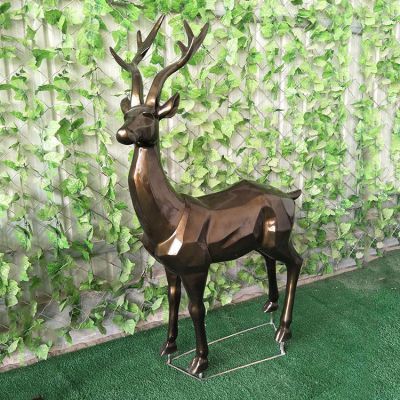 幾何鹿，玻璃鋼塊面抽象動物擺件