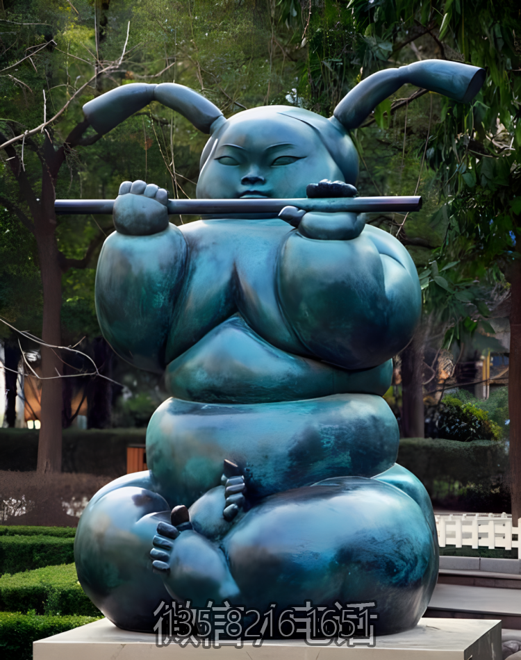 園林?jǐn)[件創(chuàng)意青銅擺件吹笛子的胖人物雕塑