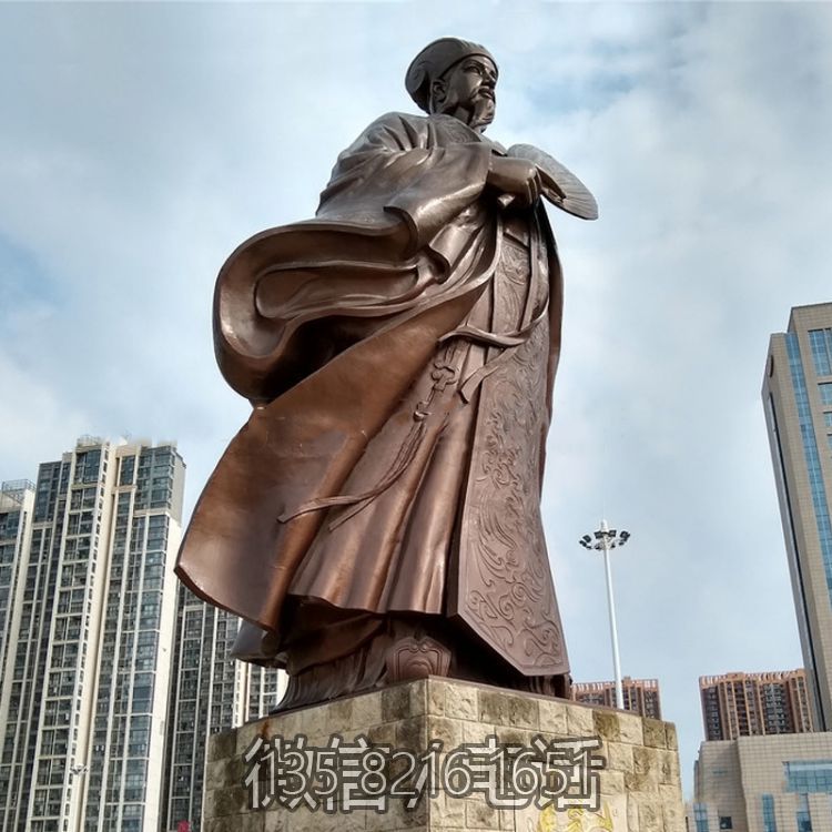 城市廣場(chǎng)大型人物銅像，古代歷史名人諸葛孔明諸葛亮雕塑