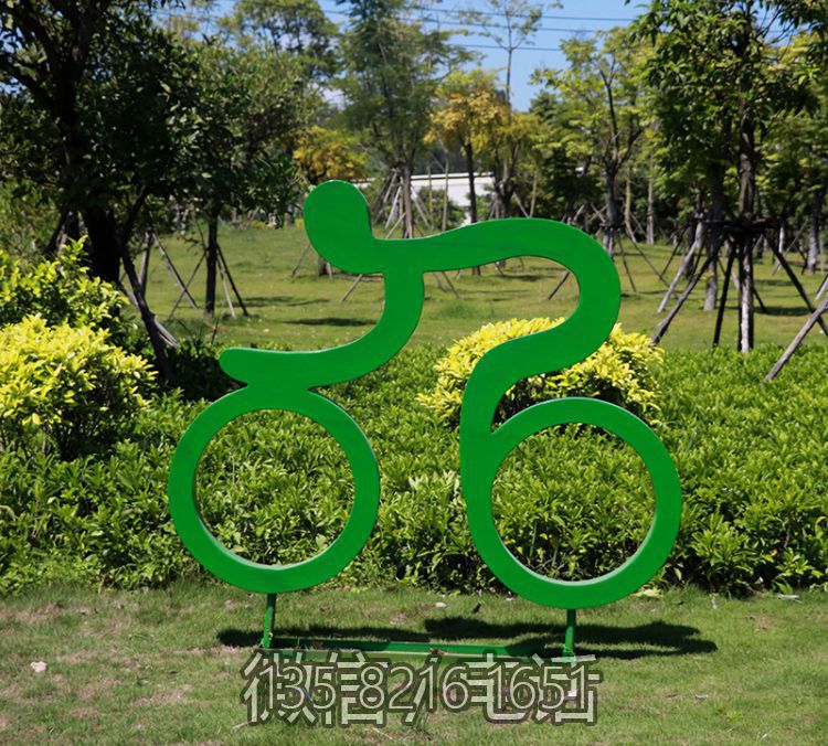 戶外大型剪影自行車運(yùn)動人物玻璃鋼雕塑體育館健身場所裝飾