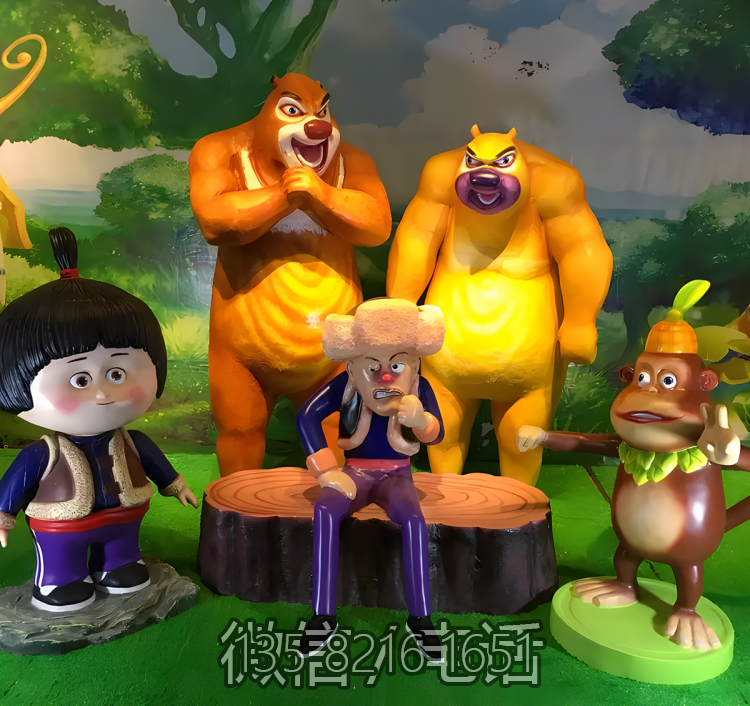 商場美陳裝飾品擺件玻璃鋼卡通動(dòng)畫片熊出沒雕塑擺件