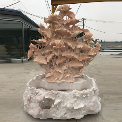 蓮花荷花池晚霞紅石雕流水養(yǎng)魚(yú)池景觀石雕
