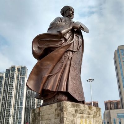 城市廣場(chǎng)大型人物銅像，古代歷史名人諸葛孔明諸葛亮雕塑