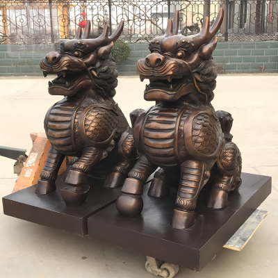戶外酒店銅雕招財(cái)神獸麒麟雕塑