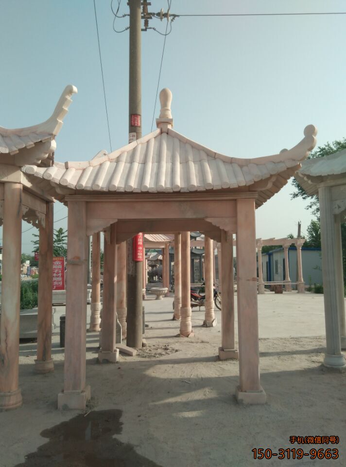 晚霞紅單層、單檐、加厚、四角涼亭雕塑